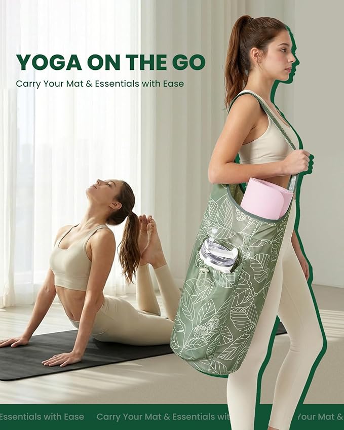 sportsnew Yoga Mat Bag for Women with Drawstring Pocket & Inner Pocket, Large Opening Yoga Mat Carrier for Quick Access, Adjustable Shoulder Strap, Fits 1/4" & 1/2" Thick Mats for Workout, Gym, Pilate