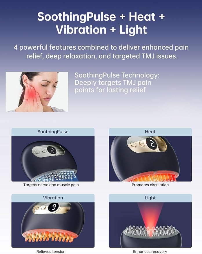 TMJ Relief Products Jaw, TMJ Massager with Vibration and Heating, Ergonomic Multi-Needle TMJ Massage Tool for Jaw & Neck Pain, Clenching & Teeth Grinding (Blue)