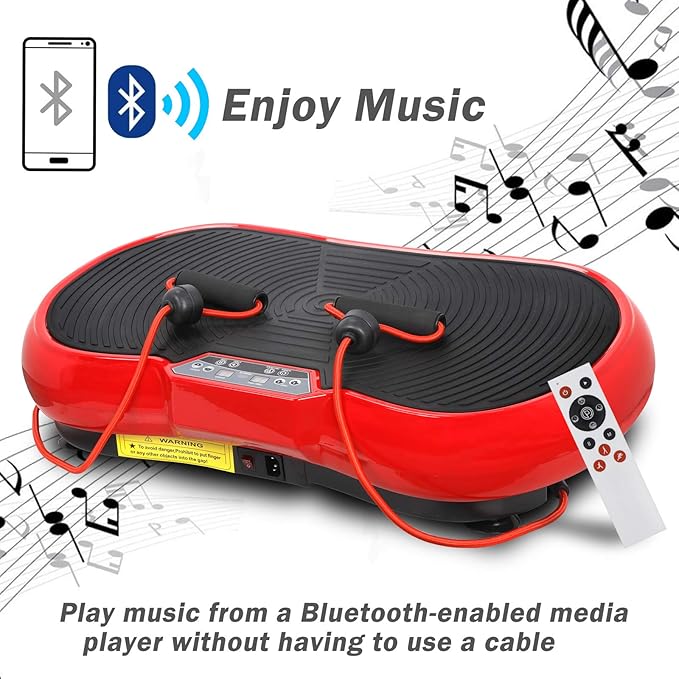 JupiterForce Vibration Platform Exercise Training Machines with 1 Remote Control, 2 Loop Bands and Bluetooth,Whole Body Gyms Workout Vibration Equipment, Fitness Platform for Weight Loss, Red