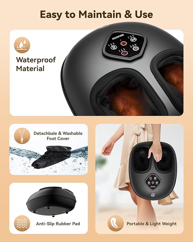COMFIER 2026 Shiatsu Foot Massager with Heat,Compression,Kneading &Rolling,Foot Massager for Neuropathy,Plantar Fasciitis,Upgraded for Larger Feet Machine(Size 15),Home or Office,for Men Women