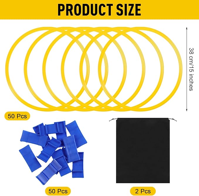 Shappy 50 Pcs Agility Rings with Storage Bags 15 Inch Agility Exercise Rings Training Hoops Plastic Speed Jumping Hoops for Gymnastics Sports Soccer Football Practice Games