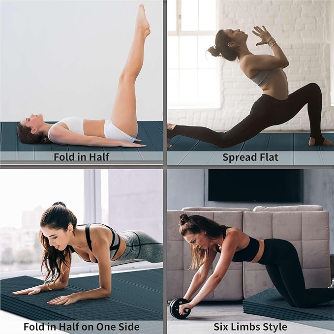 Foldable Wide & Large Yoga Mat – Cushioned, Compact & Easy to Store | 6mm & 8mm Thick | For Home, Gym, Travel, Yoga, Pilates & Floor Exercises