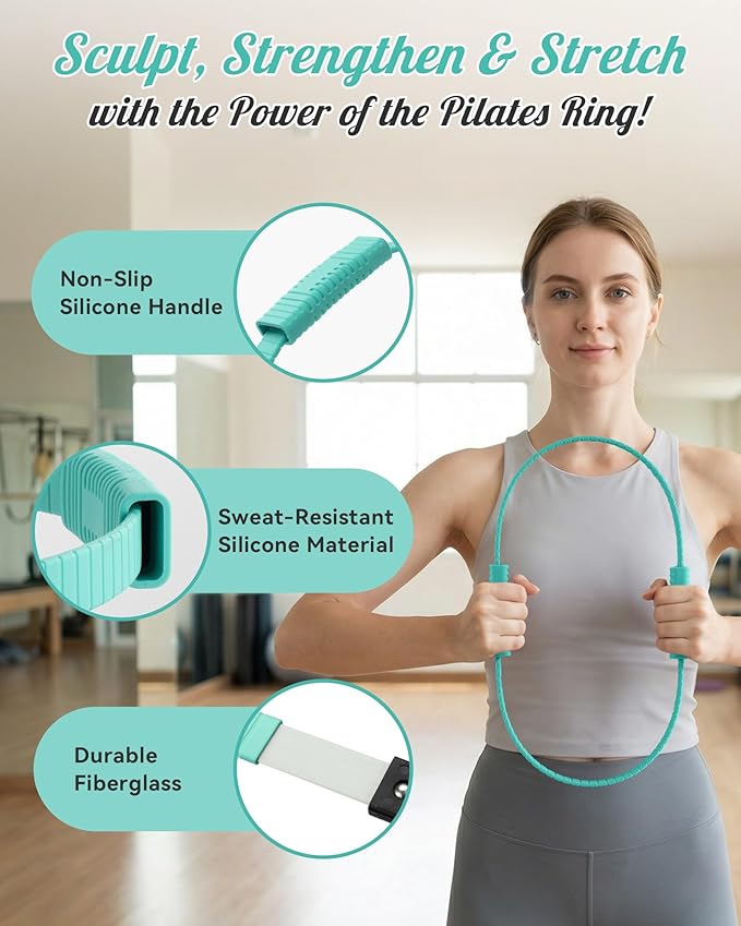 Pilates Ring, Silicone Magic Pilates Rings, Lightweight & Durable Flexible Fitness Circle Exercise Equipment for Toning Arms, Thighs,Legs, Core,Yoga & Physical Therapy
