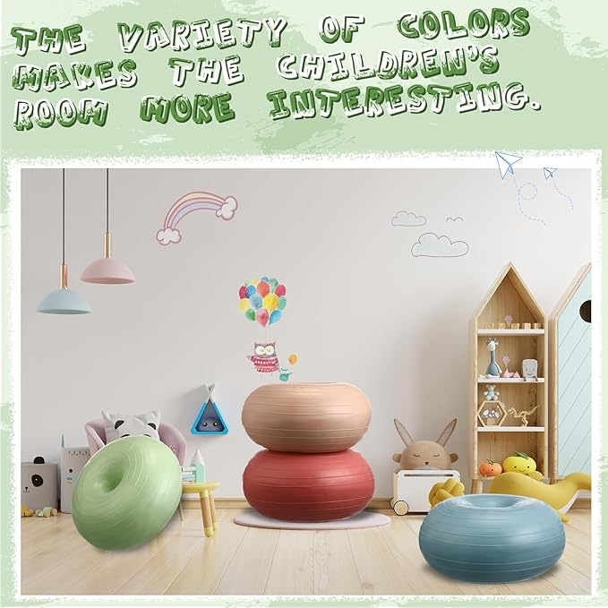 Libima 4 Pcs Flexible Seating for Classroom Inflatable Yoga Ball Chairs with Pump Donut Exercise Ball Chair Cushion Seat for Balance and Stability Training Home Office Gym Workout