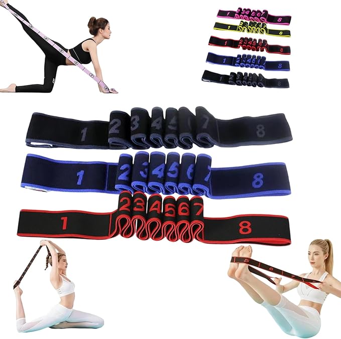 Fitness Resistance Band for Stretching and Yoga, Fashion Puller Exercise, Numbered Resistance Band with Handles for Arms, 8 Loops Elastic Exercise Bands for Yoga, Stretching, Fitness