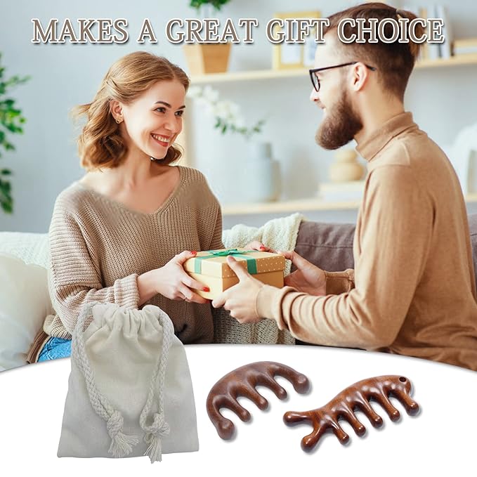 2 Pack Carelax Wooden Wide Tooth Comb, Head Massage Tool for Scalp Meridians