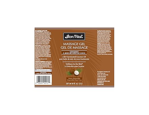 Bon Vital' Coconut Massage Gel, 8 oz, Lightweight Formula with Pure Fractionated Coconut Oil, Professional Therapy Lotion, Hydrating and Unscented