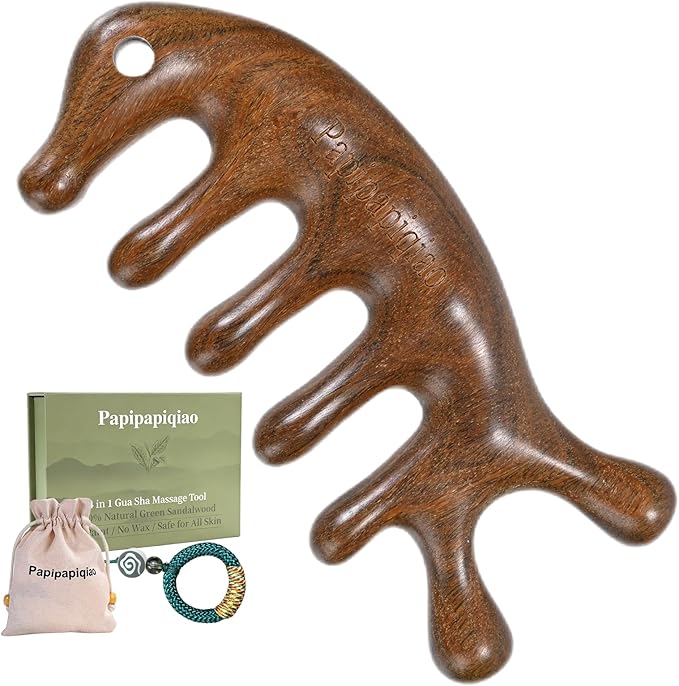 Gua sha Tool for Face&Body,Nose Gua Sha,Gua Sha Tools,Guasha Brush for Head,Scalp Massage Comb,Wooden Scalp Massager,Head Massager,Christmas Gift,Natural Green Sandalwood