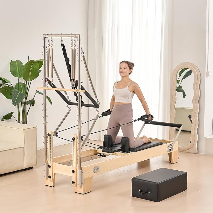 VEVOR Pilates Reformer Machine, Pilates Workout Equipment for Home Gym Studio Use, Pilates Reformer with Sitting Box and Jumpboard，fit for Beginners & Advanced Users