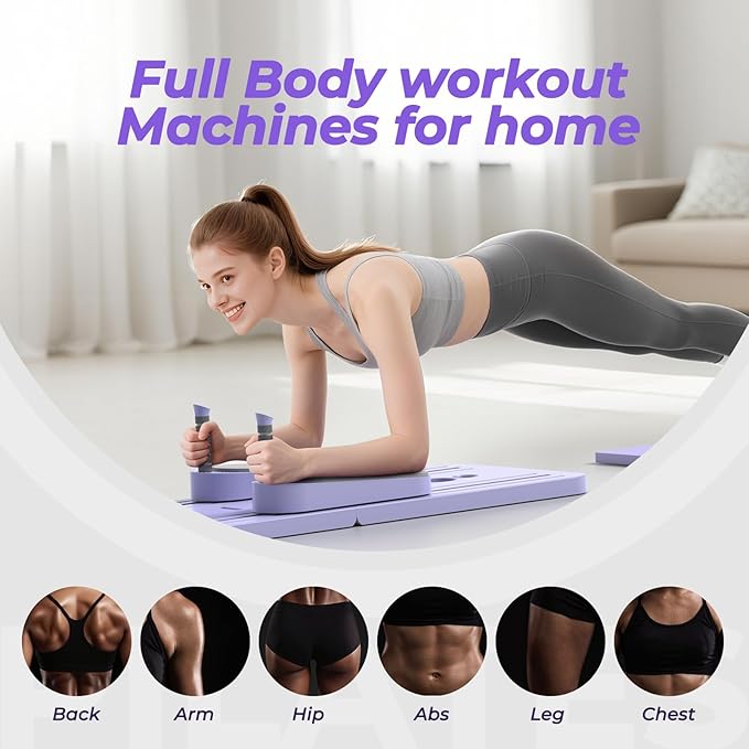 Multifunctional Pilates Board, Pilates Reformer Sets 7-in-1 Foldable Pilates Reformer Machine for Home Workout with Timer, Phone Holder, Push-up Bar, Ab Board, 330LBS Capacity Portable Set