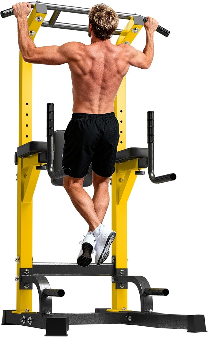 DlandHome Power Tower Pull Up Bar Station, Heavy Duty Adjustable Height for Home Gym Strength Training Equipment 330LBS Weight Capacity, Pull Up Dip Station