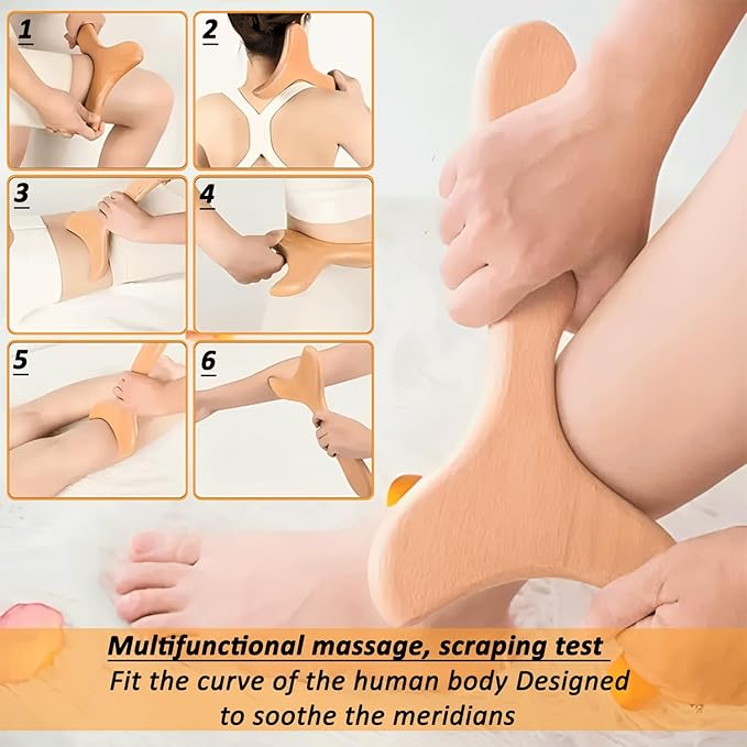 Wood Therapy Massage Tools Set 6-in-1 – Maderoterapia Lymphatic Drainage Massager Kit for Body Sculpting, Cellulite Reduction, Muscle Pain Relief, Body Shaping & Contouring for Home Spa Use