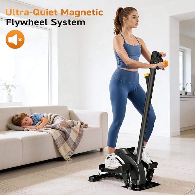 Mini Elliptical, 3-in-1 Elliptical Machine with Handlebars & Resistance Bands, Adjustable Magnetic Resistance & LCD Display, Portable Step Machine Peddler Exerciser for Senior Home Workout