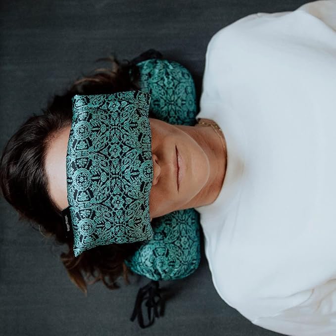 Hugger Mugger Silk Eye Pillow with Bead Filling - Boho Teal - Scent-Free, Light Weight, Chill in Freezer, Washable Cover, Washable Bead Filling