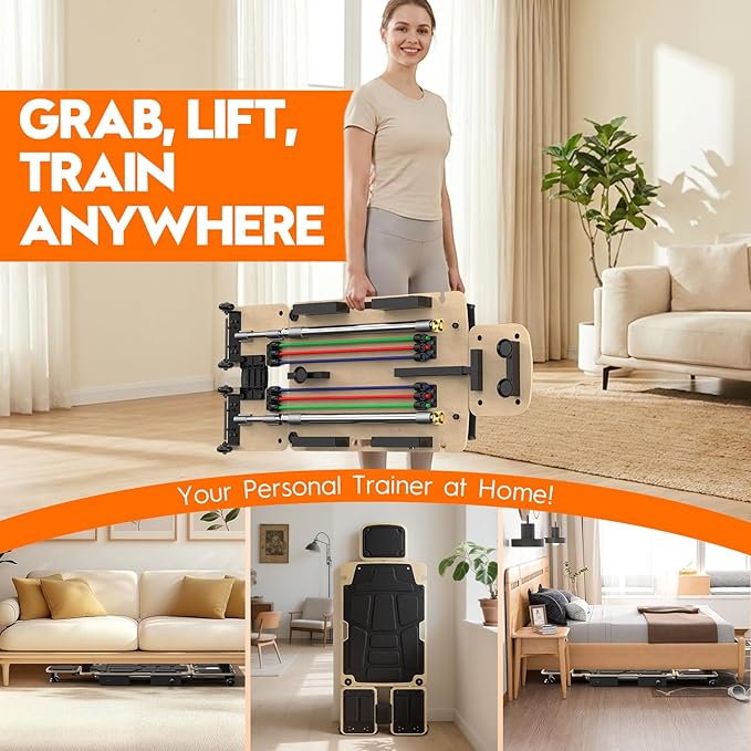 Pilates Board Reformer for Home Workout, 5-in-1 Pilates Equipment with Dual & Split Foot Pads, Smooth Sliding Rail System, Adjustable Headrest for 110–190cm, Core & Full-Body Training