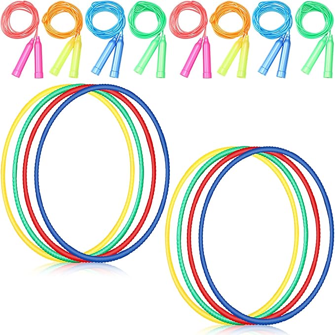 Poen 16 Pcs Detachable Hoop and Jump Rope Set Adjustable Exercise Hoop Skipping Rope Equipment for Fitness Teens Adults Weight Loss Exercise Gymnastics