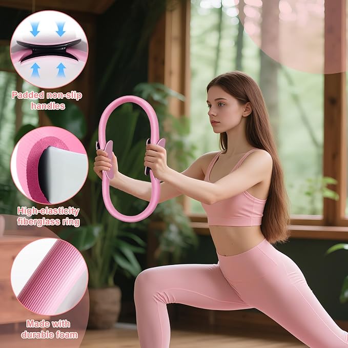 Pilates Ring Set with Resistance Bands– Anti-Slip Magic Circle Pilates Ring for Home Workouts, Full-Body Toning, Strength Training for Women 14PCS