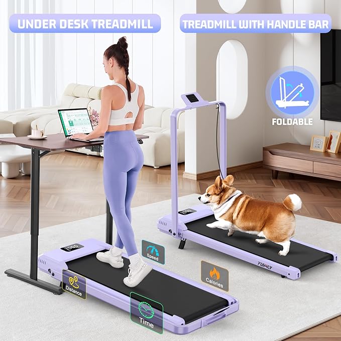 FUNMILY Upgrade Walking Pad Folding Treadmill with 12%/15% & Handle Bar, 3.5HP Foldable Under Desk Compact Treadmills for Home/Office/Gym, 400+lb Capacity, Shock Absorption