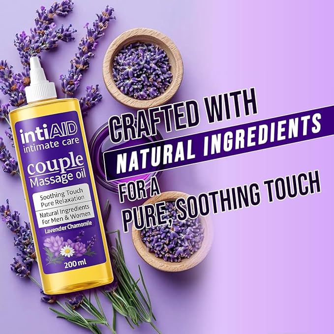 Couple Massage Oil with Lavender & Chamomile. Soothing Touch for Pure Relaxation during intimate moments. Nourishing Natural Ingredients like Almond Oil & Vitamin E - 7 Fl Oz