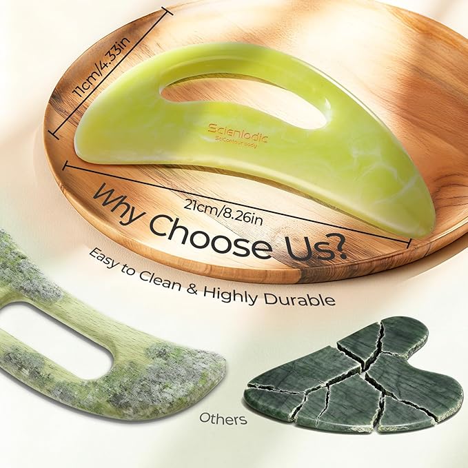 Scienlodic Gua Sha Massage Tool with Handle (Resin) Larger Guasha Body Scraping Tool for Back Legs Neck Massage, Lymphatic Drainage, Cellulite Remove - Large Yellow-Green