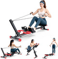 WARMOUNTS Ab Machine, 4 in 1 Foldable Rowing Machine Full Body Workout for Home Gym, Ab Workout Machine with 4 Adjustable Handle & LCD Monitor