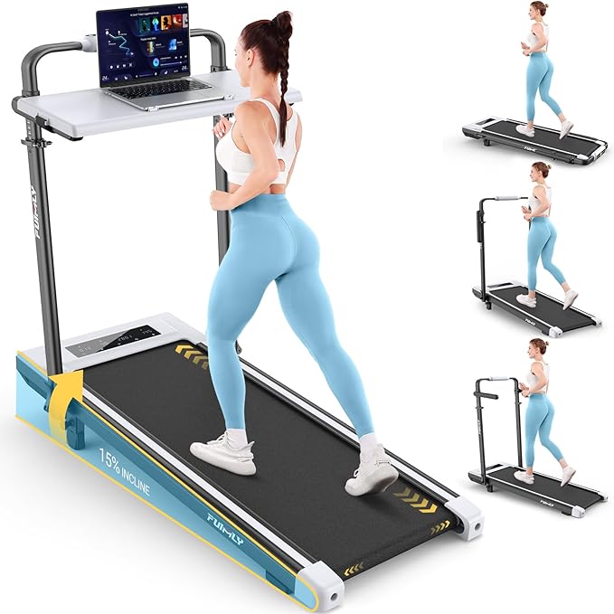 FUNMILY Upgrade Walking Pad Folding Treadmill with 12%/15% & Handle Bar, 3.5HP Foldable Under Desk Compact Treadmills for Home/Office/Gym, 400+lb Capacity, Shock Absorption