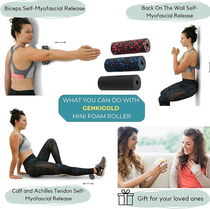 Mini Massage Foam Roller High Density - 100% Recycled Non-Toxic Material - Portable Pocket-Sized for Travel - Foot Arch,Legs & Arms Pain Target - Waterproof and Durable 15x6cm(Black)