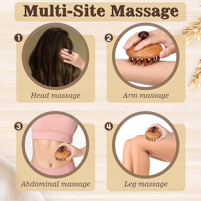 2 Pack Wooden Scalp Massager Comb Wooden Hair Brush Head Gua Sha Brush Hair Scrubber Portable Handheld Hairs Growth Tool for Women Men Hairs Growth Stress Relief Spa