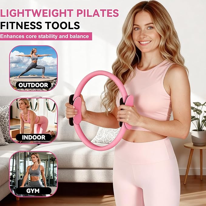 LiKiLiKi Pilates Ring and Ball Set, Home Pilates Equipment for Women with Resistance Bands, 12'' Magic Circle, 9.8'' Ball, for Strength, Toning and Flexibility, Fitness Essentials Starter Accessories