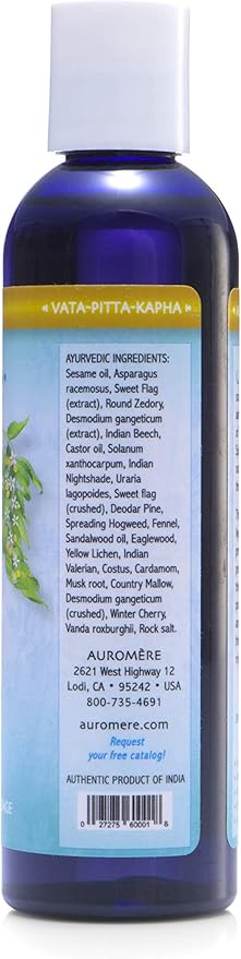 Auromere Ayurvedic Massage Oil - Vegan, Cruelty Free, Natural, Non GMO, with Cold-Pressed Sesame Oil Infused with 25 Herbal Extracts (4 fl oz), 1 Pack