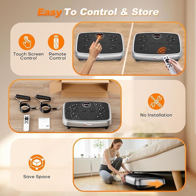Vibration Plate Exercise Machine, 2026 EvoSpark Dual Motor Vibration Plate for Lymphatic Drainage, 3D & 4D Whole Body Vibration Plates for Weight Loss, Shaker Workout Equipment for Women Men Home