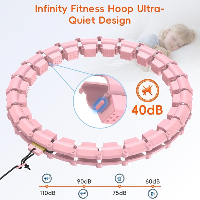 Plus Size Silent Weighted Hula Infinity Fitness Detachable Hoops 65-Inch 32 Knot, Smart Noiseless Infinity Hula for Women, Waist and Abdominal Home Weight Loss Exercise Fit Hoop