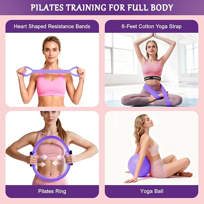 Home Pilates Kit for Women, Pilates Ring Set, Pilates Equipment Kit for Women Home Workouts, Pilates Essentials Kit with Pilates Ring and Ball, Resistance Bands for Strength, Toning, Flexibility