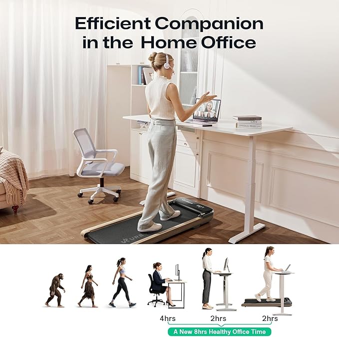 UREVO E4W Smart Walking Pad, Standing Desk Treadmill with Wood Grain Design, 8-Point Shock Absorption, Quiet Operation, Workout APP with Track Insights and MIIT Mode, Plug and Play, Remote Control