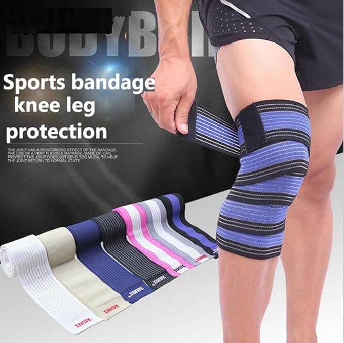 (1 Pair Elastic Breathable Knee Brace Compression Bandage Wraps Pain Relief Straps Support Wraps Sleeve for Men Women Cross Training WODs,Gym Workout,Fitness & Powerlifting (Beige)