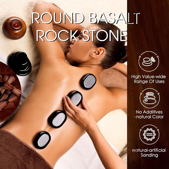 Maxdee Massage Stones Essential Hot Stones for Massage, 6 Large Hot Stones Massage Kit Hot Rocks Massage Stones for Professional or Home Spa, Foot Heater, Relaxing, Healing, Pain Relief, 2.4"*3.14"