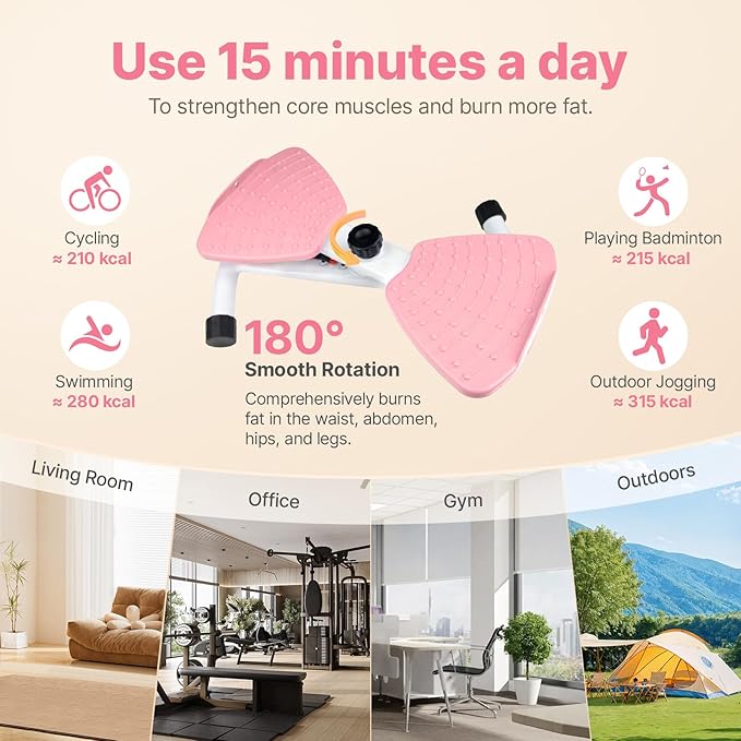 Waist Twister Machine with 300 lbs Weight Capacity, Abs Workout for Slim Waist and Core Ab Exercise, Noiseless Home Gym Exercise Equipment for Women Men, Pink and Purple