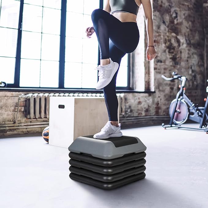 Step Aerobic Platform,16" x 16" Step Adjustable High Step Aerobic Platform with 6"- 8"-10"-12", Home Gym Exercise Fitness Workout Equipment