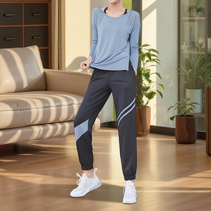 Black Two-Piece Pilates Set For Women, Xxl Size, High Waist Design With Color Block Detail, Breathable Material For Fitness