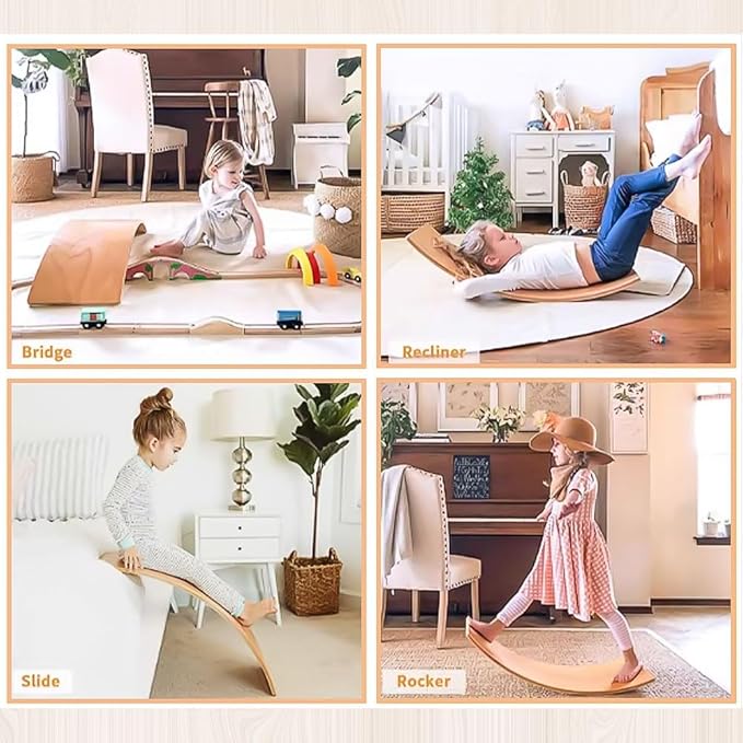 Wooden Balance Board Kids, [Natural Wood] Wobble Board for Toddlers Kids Children, 35" Rocker Board for Open Ended Montessori Learning Toy, Birthday Gifts for 3 4 5 6 7 8 Year Old Boys Girls (burlywood-L)