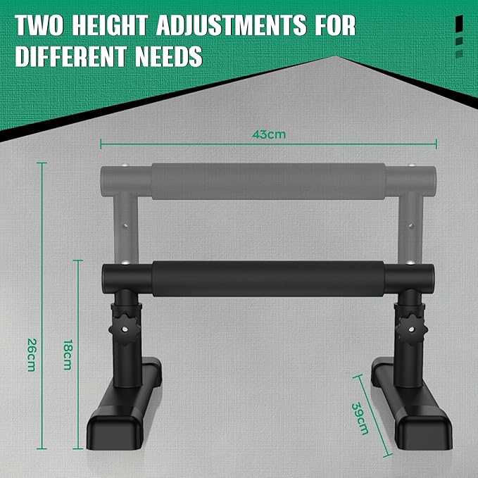 IMAYCC Push Up Bar, Adjustable 7.5" and 10.6" High Parallettes Bars & Dip Bar With Full-Cover Foam Grips, No Wobbling Calisthenics Equipment For Handstand, L-Sit, Gymnastics, Strength Training Home Gym