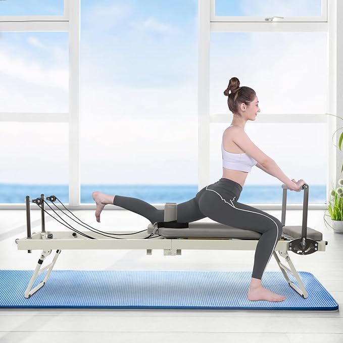 Foldable Pilates Reformer Machine with Adjustable Resistance & 264lbs Capacity, Multifunctional Yoga Fitness Equipment for Home Gym, Studio, Pilates Enthusiasts