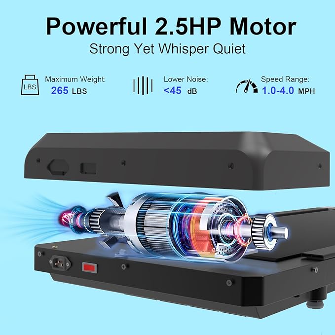Under Desk Treadmill, Walking Treadmill Pad, 2.5 HP 265 Lbs Low Noise Walking Pad Incline LED Display with Remote Control Walking Jogging Running Machine, Treadmills for Home and Office