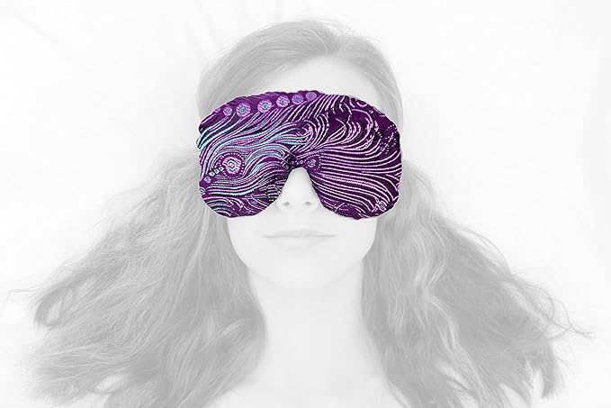 Handmade Weighted Sleep Eye Mask Yoga Pillow - Flax Seed Fill - Unscented - Violet Peacock - TEMF-VP