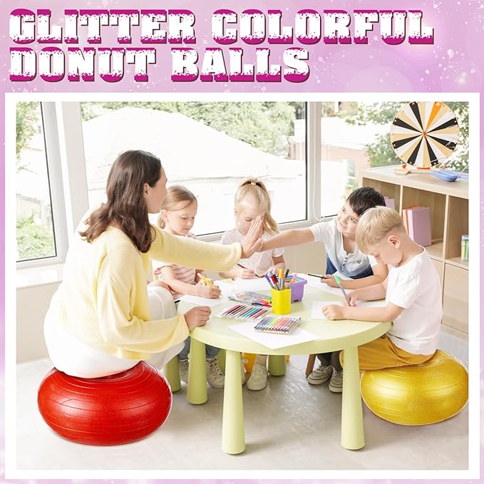 Libima 4 Pcs Flexible Seating for Classroom Inflatable Ball Chairs with Pump Donut Exercise Ball Cushion Seat for Balance and Stability Training School Home Office Gym Yoga Workout