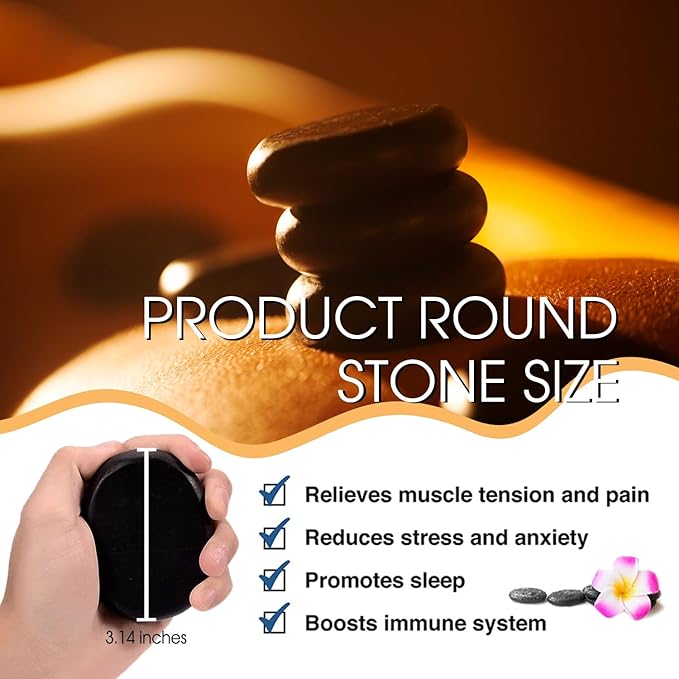 Maxdee Massage Stones Essential Hot Stones for Massage, 6 Large Hot Stones Massage Kit Hot Rocks Massage Stones for Professional or Home Spa, Foot Heater, Relaxing, Healing, Pain Relief, 2.4"*3.14"