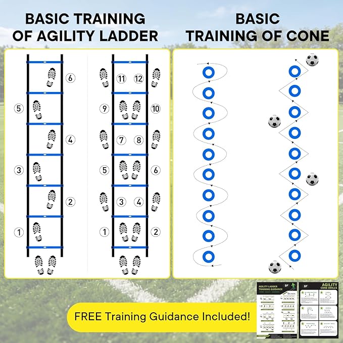 NEWBULIG Agility Ladder Speed Training Equipment, Football Practice Set with 20ft Ladder, 12 Cones, 4 Adjustable Hurdles, Jump Rope, Resistance Parachute for Soccer, Basketball, Youth, Adults