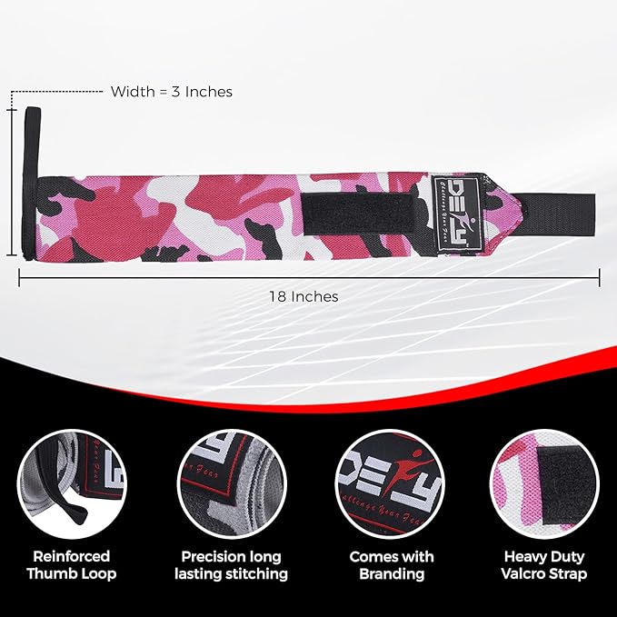 DEFY Fitness Wrist Wraps 18" Professional with Thumb Loops- Premium Quality, Strong Fastening Straps- Men & Women – Best for Weightlifting, Powerlifting,Strength Training