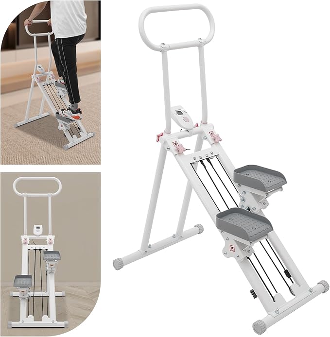 Stair Stepper for Home Gym, Folding Vertical Climber, Adjustable Handrail Height Foldable Cardio Exercise Machine Low Noise with Anti-Slip Foot Covers, High Weight Capacity