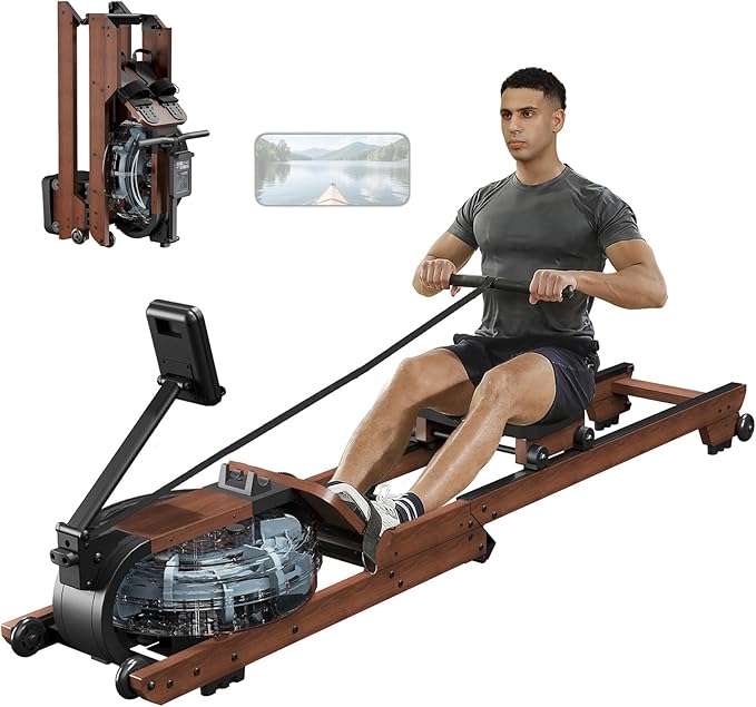 Dripex Water Rowing Machines for Home Use, Wooden Row Machine for Home Gym Exercise
